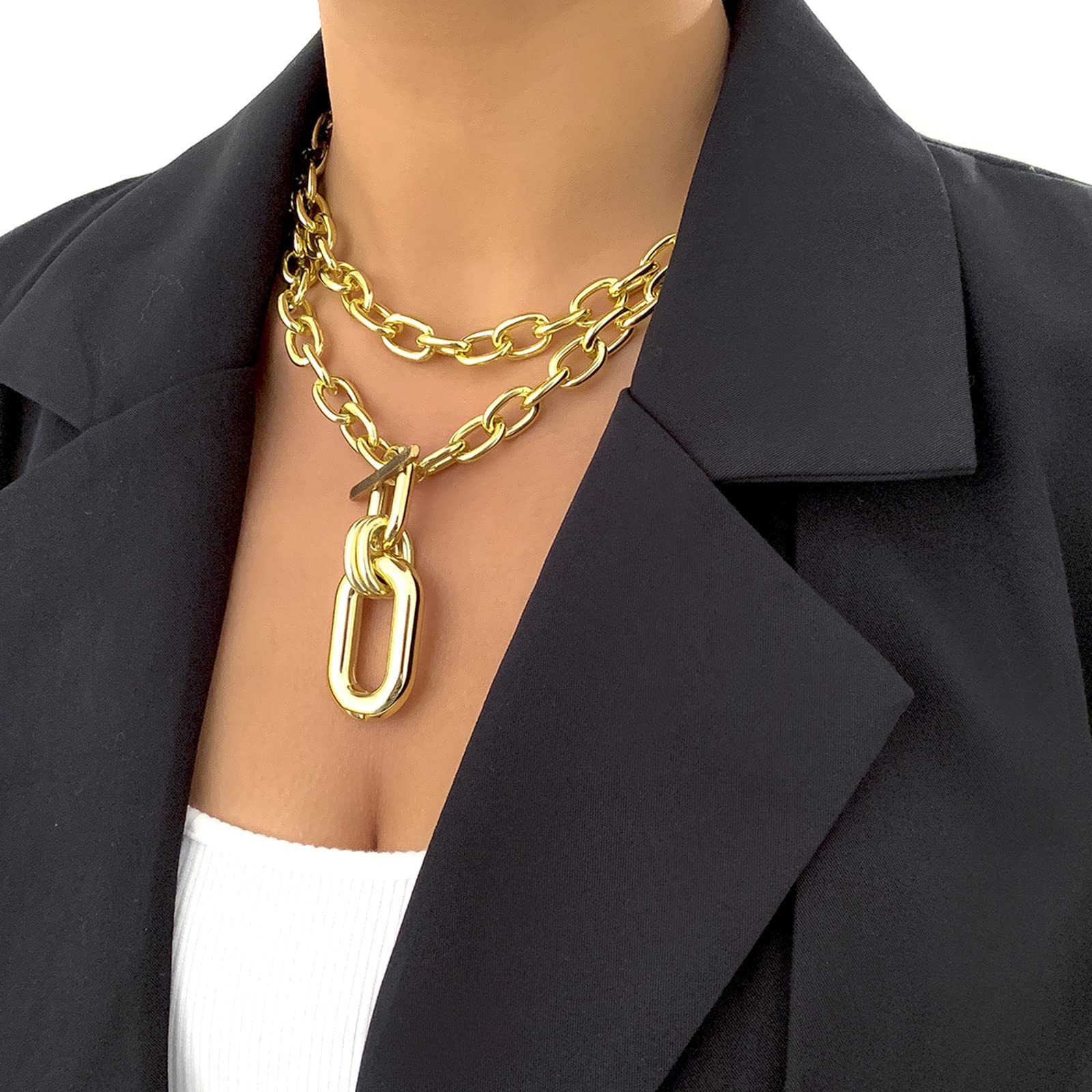 2pcs Women's Double-Layer O-Link Chain Necklace Set — Gold-Plated